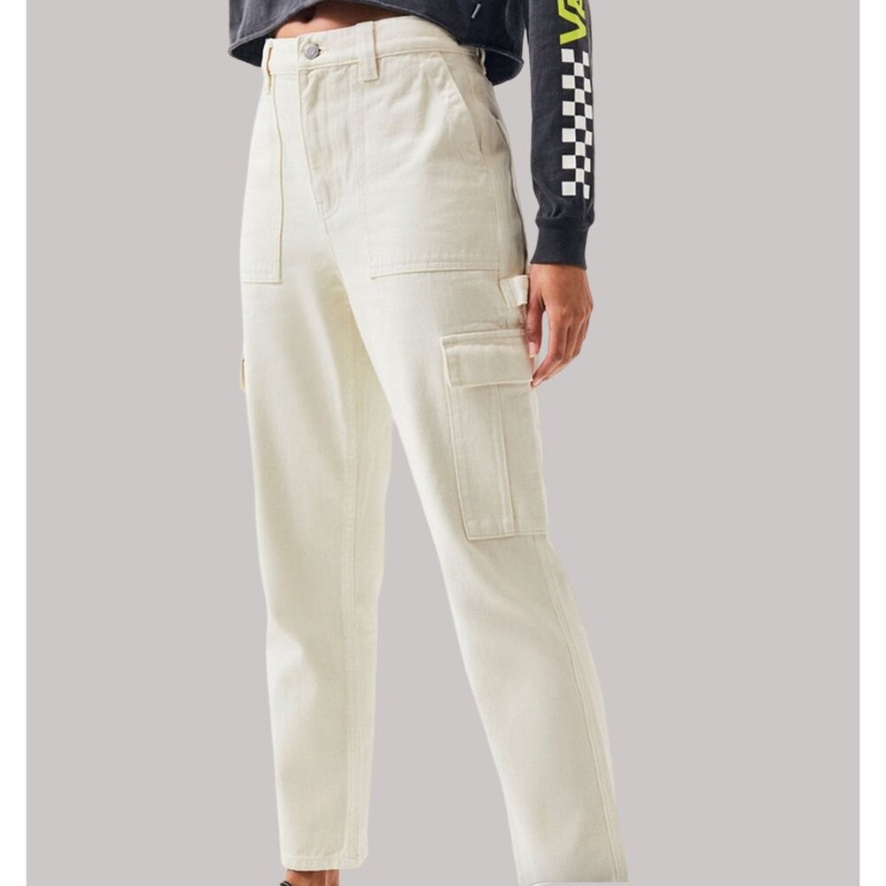PacSun Off White Carpenter Painter Cargo Pants Jeans Dad Size 28 Tapered Cotton